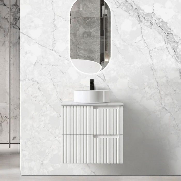 Noosa 600 Matte White Wall Hung Vanity / Stone Top - Acqua Bathrooms