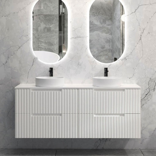 Noosa 1500 Matte White Double Wall Hung Vanity / Stone Top - Acqua Bathrooms