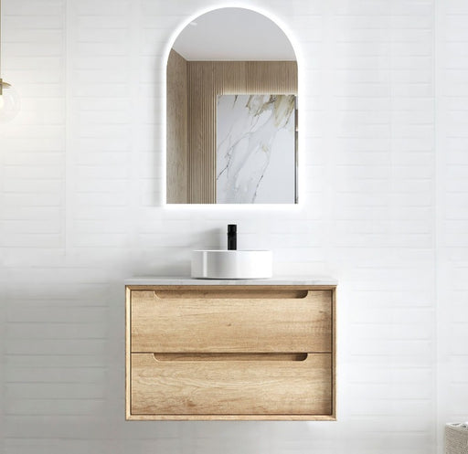 Byron 750 Matte Natural Oak Wall Hung Vanity / Stone Top - Acqua Bathrooms