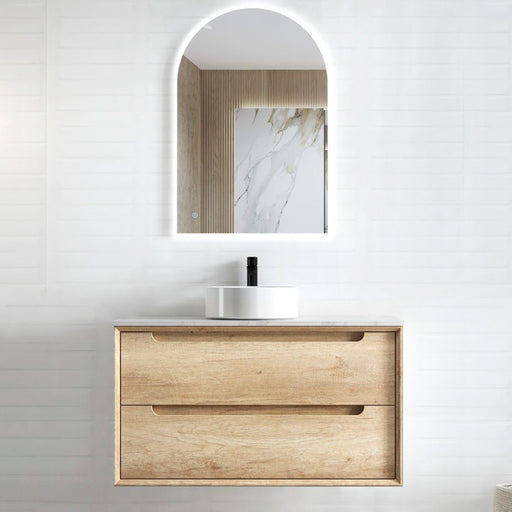 Byron 900 Natural Oak Wall Hung Vanity / Stone Top - Acqua Bathrooms