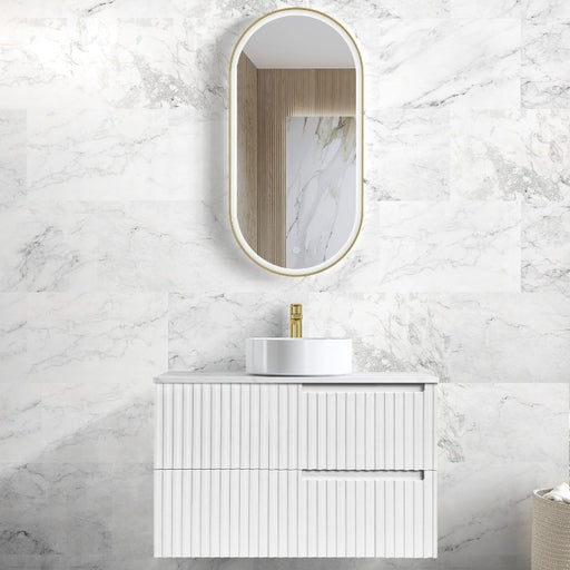 Noosa 900 Matte White Wall Hung Vanity / Stone Top - Acqua Bathrooms
