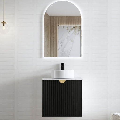 Marlo 600 Matte Black Wall Hung Vanity / Stone Top - Acqua Bathrooms