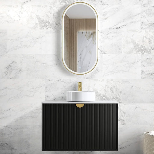 Marlo 900 Matte Black Wall Hung Vanity / Stone Top - Acqua Bathrooms