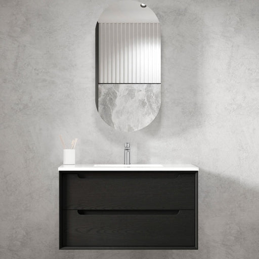 Otti Australia | Byron 900 Matte Black Oak Wall Hung Vanity / Ceramic Top - Acqua Bathrooms