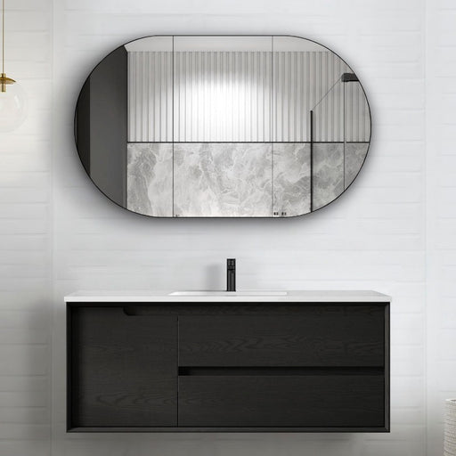 Otti Australia | Byron 1200 Matte Black Oak Wall Hung Vanity / Ceramic Top - Acqua Bathrooms