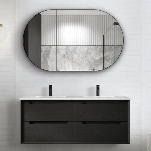 Otti Australia | Byron 1200 Matte Black Oak Double Wall Hung Vanity / Ceramic Top - Acqua Bathrooms