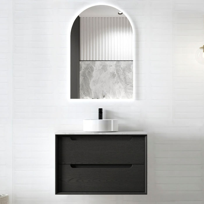 Byron 750 Matte Black Oak Wall Hung Vanity / Stone Top - Acqua Bathrooms