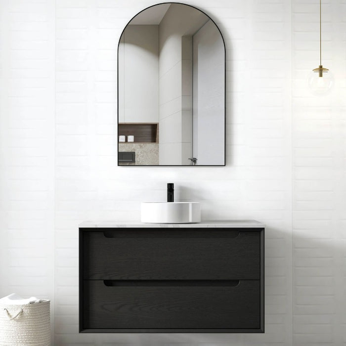 Byron 900 Matte Black Oak Wall Hung Vanity / Stone Top - Acqua Bathrooms