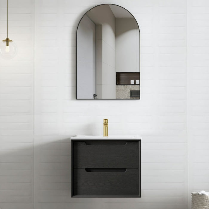 Otti Australia | Byron 600 Matte Black Oak Wall Hung Vanity / Ceramic Top - Acqua Bathrooms