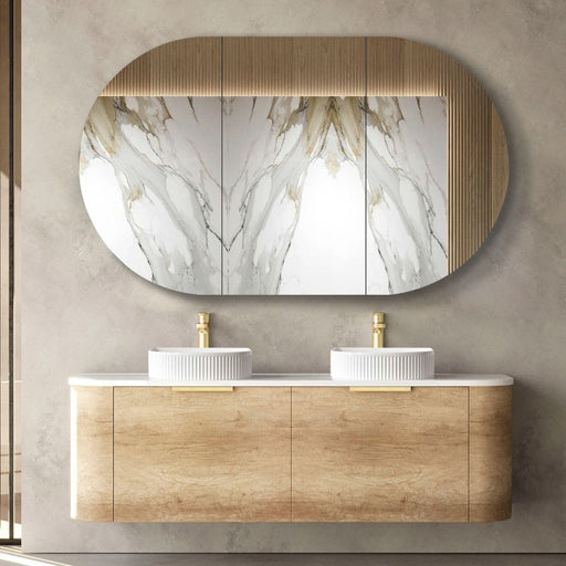 Otti | Bondi 1500 Curved Double Natural Oak Wall Hung Vanity - Acqua Bathrooms