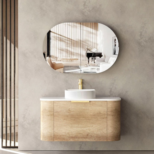 Otti | Bondi 900 Curved Natural Oak Wall Hung Vanity - Acqua Bathrooms