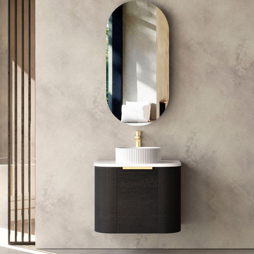 Otti | Bondi 600 Curved Matte Black Oak Wall Hung Vanity - Acqua Bathrooms