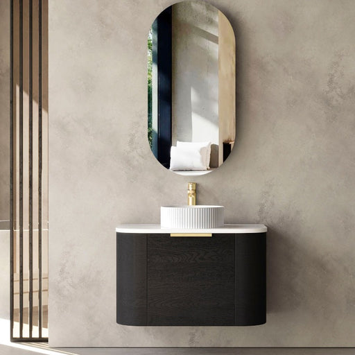 Otti | Bondi 750 Curved Matte Black Oak Wall Hung Vanity - Acqua Bathrooms