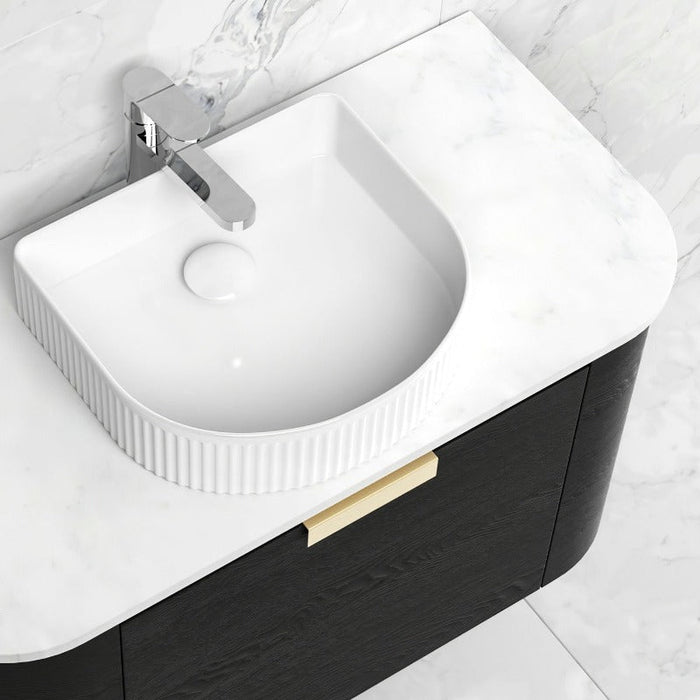 Otti | Bondi 1500 Curved Double Matte Black Oak Wall Hung Vanity - Acqua Bathrooms