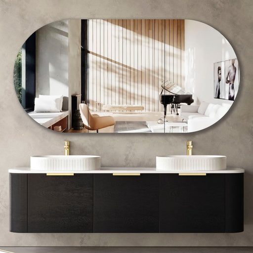 Otti | Bondi 1800 Curved Double Matte Black Oak Wall Hung Vanity - Acqua Bathrooms
