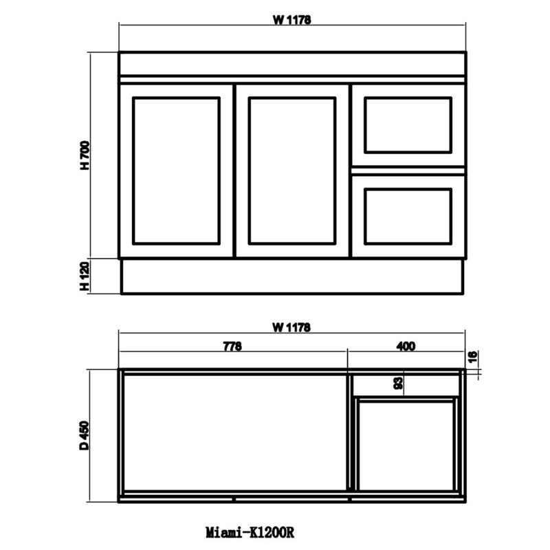 Miami 1200 Matte White Vanity With Kickboard - Acqua Bathrooms