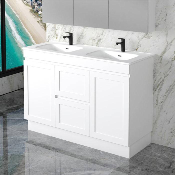 Miami 1200 Double Matte White Vanity With Kickboard - Acqua Bathrooms