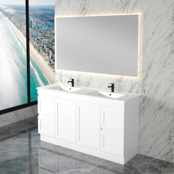 Miami 1500 Double Matte White Vanity With Kickboard - Acqua Bathrooms