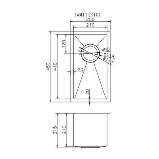 250 x 450 x 215 mm Kitchen Sink - Acqua Bathrooms