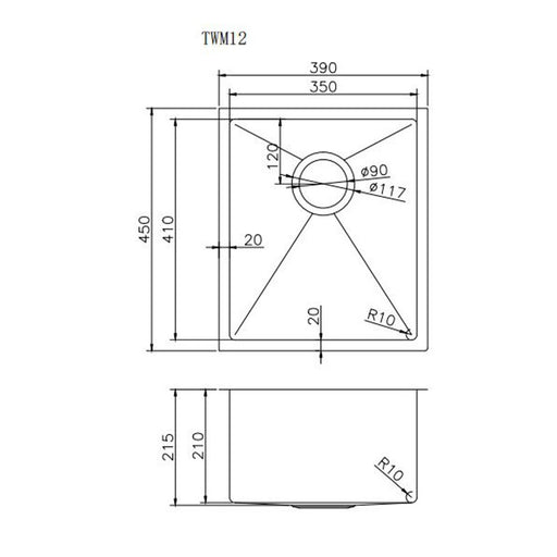 390 x 450 x 215 mm Kitchen Sink - Acqua Bathrooms