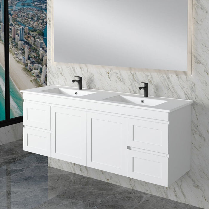 Miami 1500 Double Matte White Wall Hung Vanity - Acqua Bathrooms