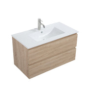 Avia 900mm White Oak Wall Hung Vanity With Ceramic Top | Indulge® - Acqua Bathrooms